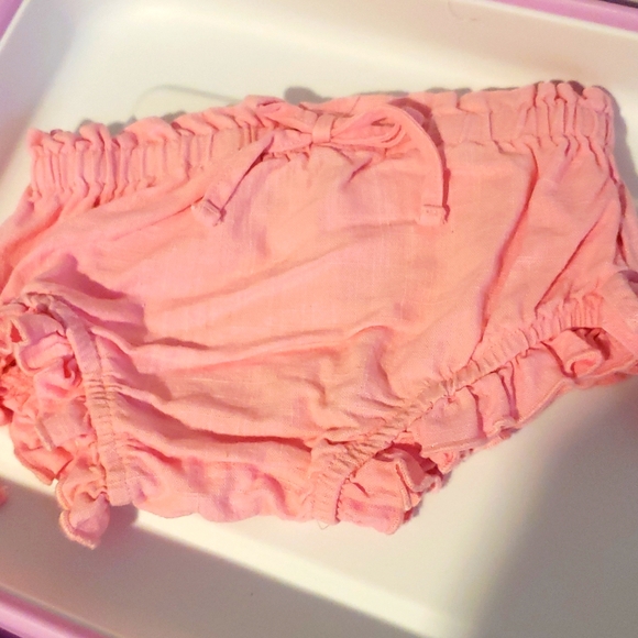 Linen pink cheeky plum shorties bummies & floral dress 12-18m - Picture 3 of 10